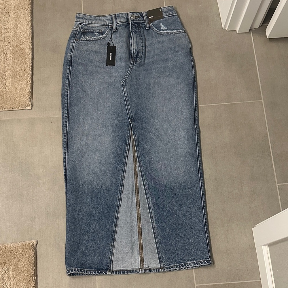 Express Blue Denim Midi Skirt